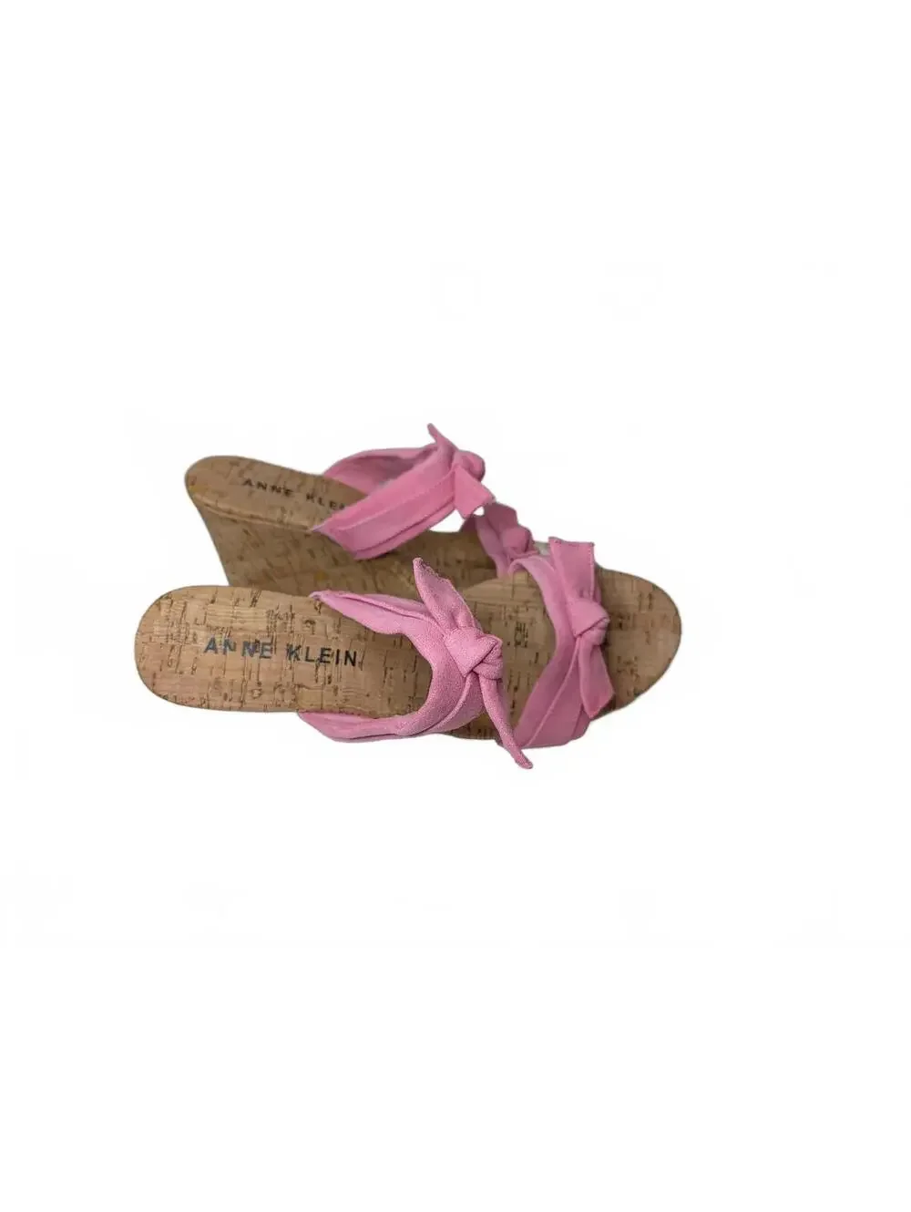 Anne Klein Whisper Pink Cork Wedge Sandals with Knot-Front Design Size 8.5